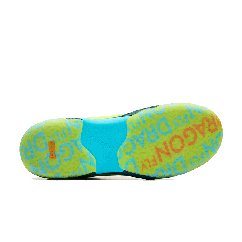 kanso dragonfly 2 indoor court shoe from sweden lime / blue color sole