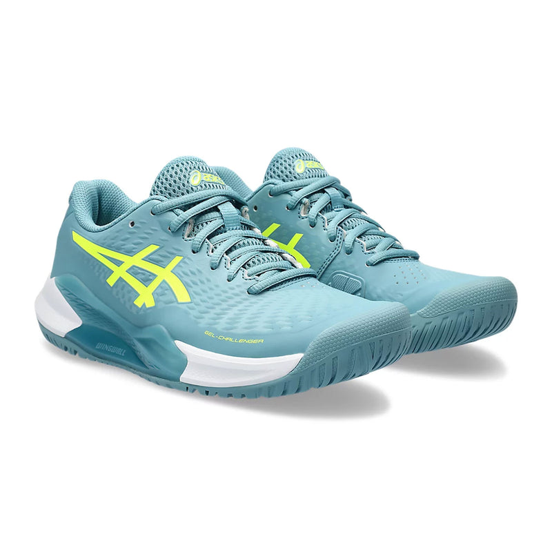asics gel challenger 14 womens ladies tennis pickleball outdoor court shoe gris blue front view