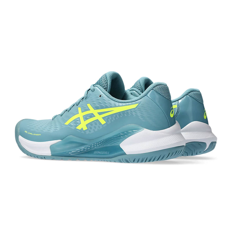 asics gel challenger 14 womens ladies tennis pickleball outdoor court shoe gris blue back view 