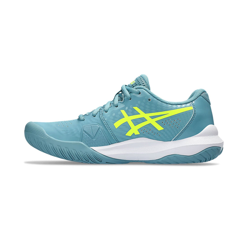 asics gel challenger 14 womens ladies tennis pickleball outdoor court shoe gris blue medial side