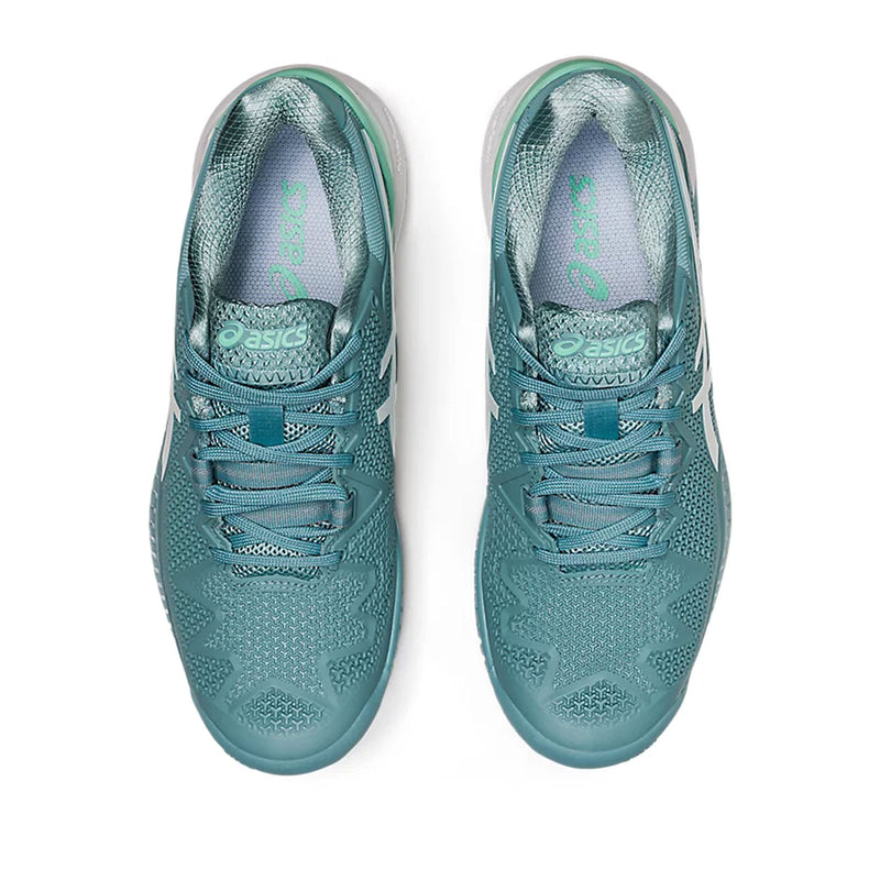 asics gel resolution 8 womens tennis pickleball outdoor court shoe smoke blue
