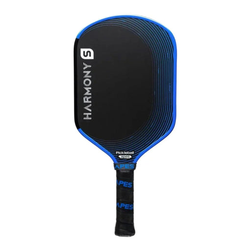 Black and blue Pickleball Apes pickleball paddle with 'Harmony S' branding on a white background