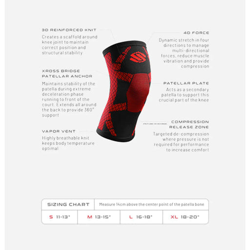 selkirk 4d knitted knee support in red black color pickleball squash tennis badminton prevent pain