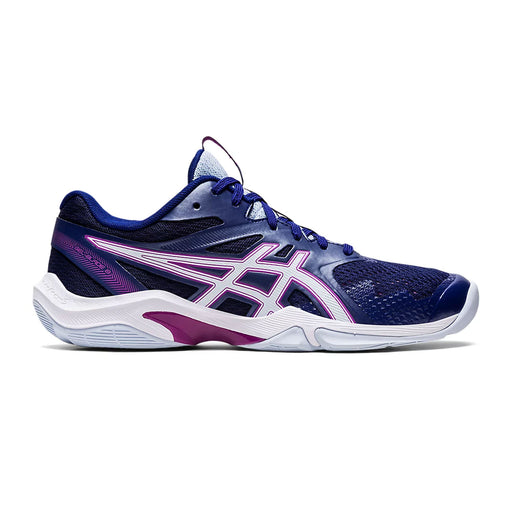 asics gel blade 8 womens indoor court shoe for squash badminton or pickleball. Dive Blue color lateral side