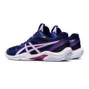 asics gel blade 8 womens indoor court shoe for squash badminton or pickleball. Dive Blue color back side view