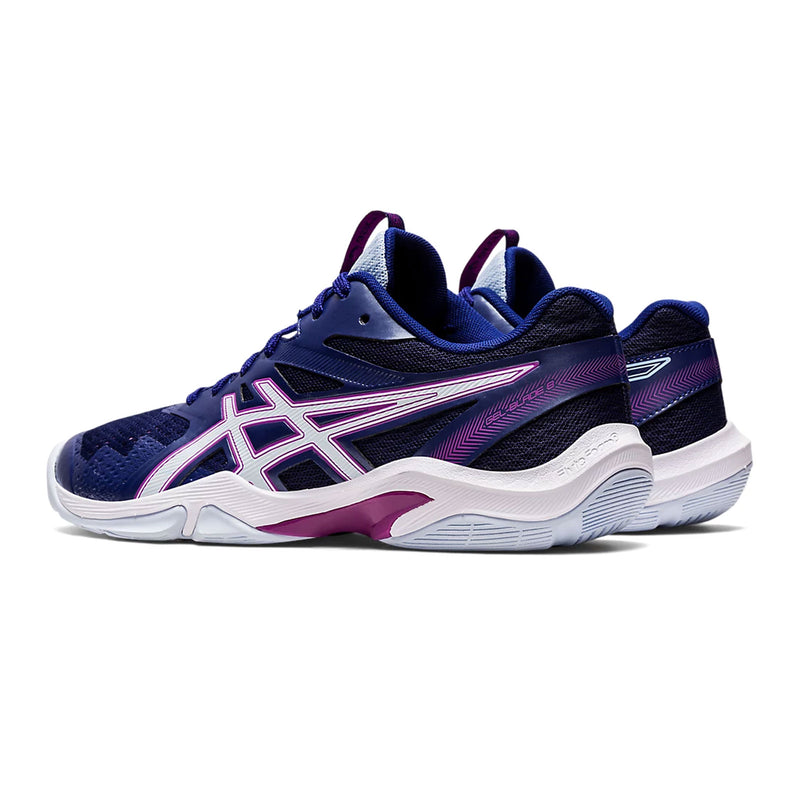 asics gel blade 8 womens indoor court shoe for squash badminton or pickleball. Dive Blue color back side view
