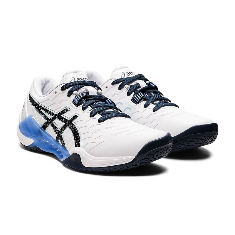 Asics gel Blast FF 2 women's indoor court shoe for squash badminton pickleball white / French Blue colorway
