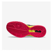 Asics Fastball 3 womens indoor court shoe for pickleball, badminton and squash. Black Pink and silver.