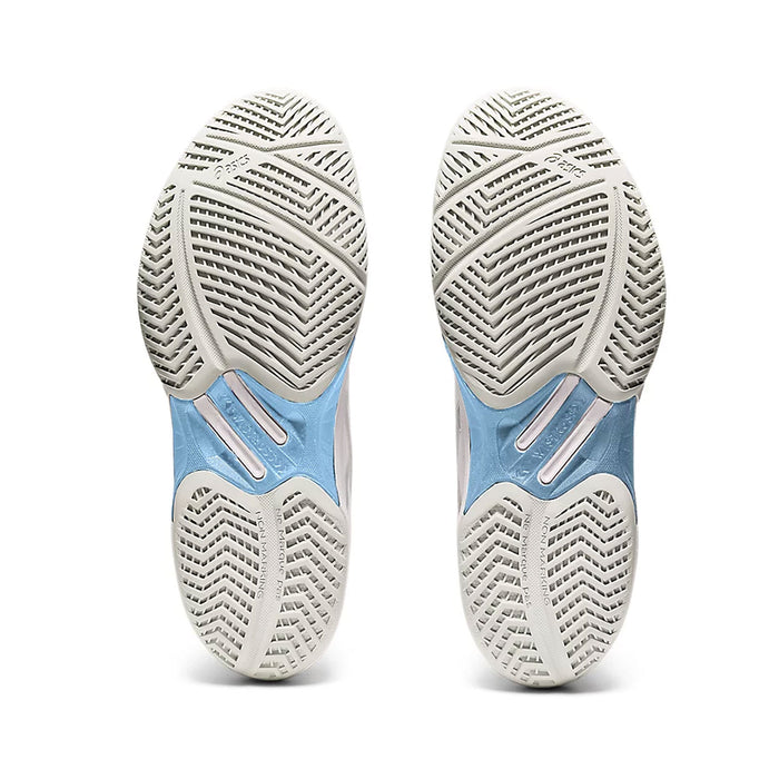 asics sky elite ff womens indoor court shoe for volleyabll squash pickleball white/sky blue color sole