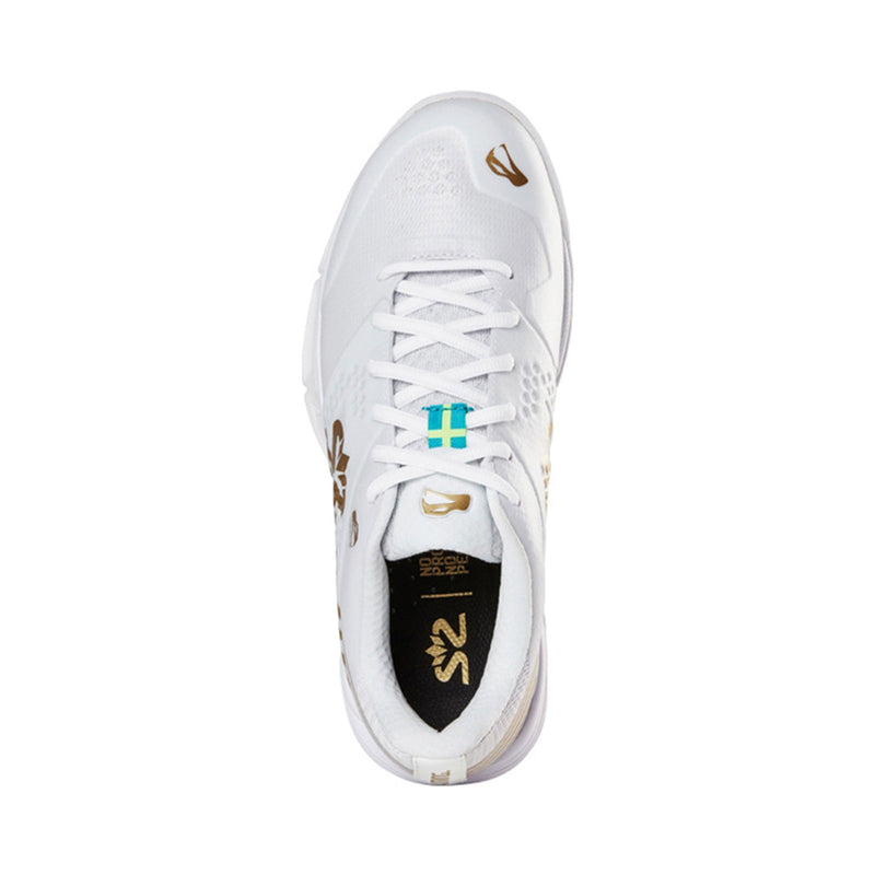 salming womens ladies viper 5 white gold indoor court shoe for squash pickleball badminton best high performance top view