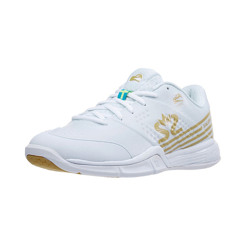 salming womens ladies viper 5 white gold indoor court shoe for squash pickleball badminton best high performance