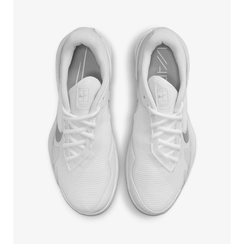 nike vapor vapour air zoom pro womens tennis pickleball shoe court hardcourt white metallic  top view