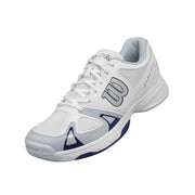 Wilson rush evo tennis pickleball shoe court outdoor clay hardcourt white grey blue accents 