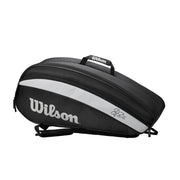 wilson rf team 6 pack 2 comprtment tennis squash badminton bag black and silver federer