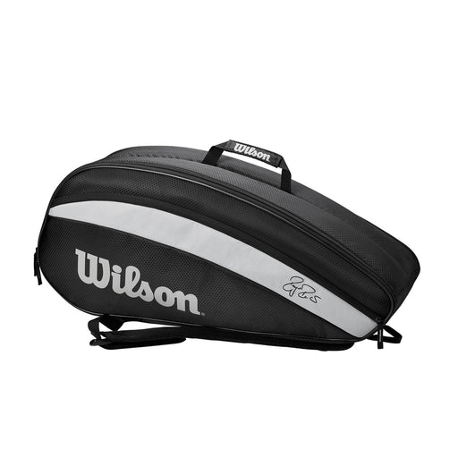 wilson rf team 6 pack 2 comprtment tennis squash badminton bag black and silver federer