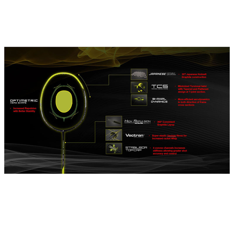 badminton carlton vapor trail 82 all around style  japanese high modulus graphite blue/back in color racquet design features