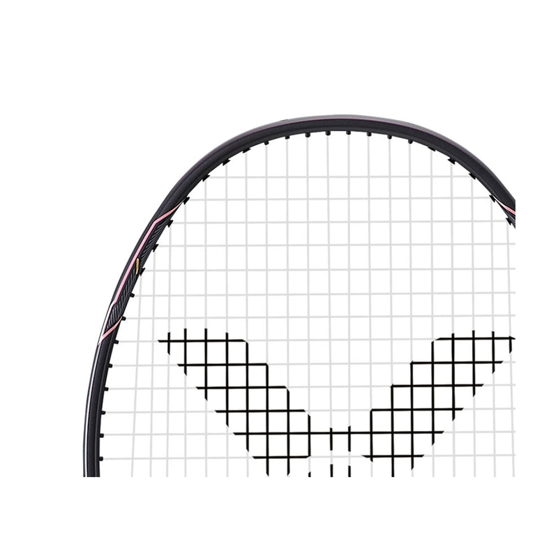 thruster K 1h badminton racquet in black grey color max tension 33 lbs full graphite medium flex shaft best for recreational to intermediate players pink