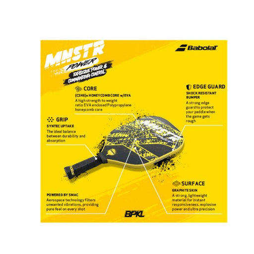babolat mnstr monster pickleball paddle thicker core 8 oz smac black yellow 