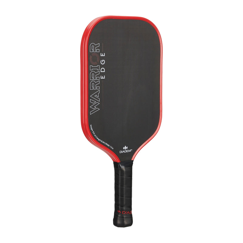 diadem warrior edge red pickleball paddle now at racquet science in kingston ontario canada 16mm thick etched graphite face 4 1/8 grip side view