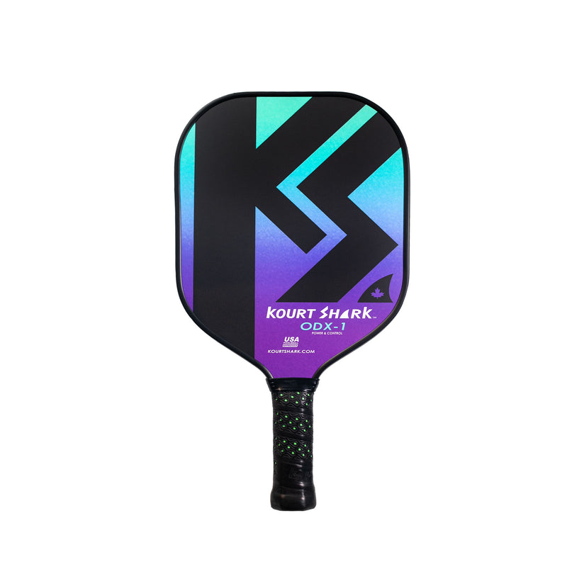 kourt shark odx1 pickleball paddle carbon fibre face honeycomb core widebody design purple green colour