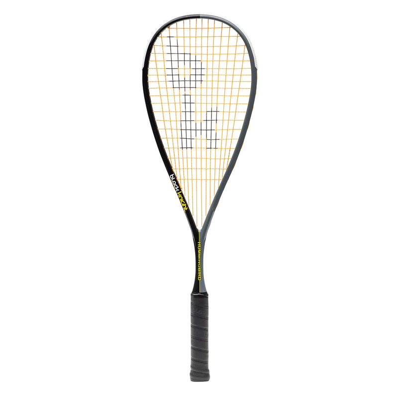 Black Knight hummingbird squash racquet black/grey cosmetic with orange string. Very light and manuverable